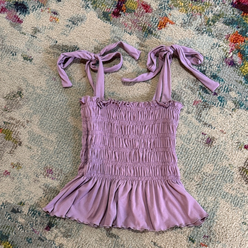 Altar'd State Lavender Smocked Camisole with Tie Straps